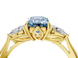 Yellow gold Three-Stone Fancy Blue Emerald  Cut Diamond Ring with Pear Side Stones in Four-Prong Setting_120