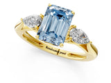 Yellow gold Three-Stone Fancy Blue Emerald Cut Diamond Ring with Pear  Side Stones in Four-Prong Setting_13
