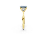 Yellow gold Three-Stone Fancy Blue Emerald Cut Diamond Ring with Pear  Side Stones in Four-Prong Setting_14