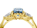 Yellow gold Three-Stone Fancy Blue Emerald Cut Diamond Ring with Pear  Side Stones in Four-Prong Setting_16