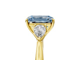 Yellow gold Three-Stone Fancy Blue Emerald Cut Diamond Ring with Pear  Side Stones in Four-Prong Setting_17