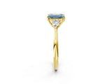 Yellow gold Three-Stone Fancy Blue Emerald Cut Diamond Ring with Pear  Side Stones in Four-Prong Setting_50