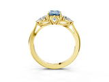 Yellow gold Three-Stone Fancy Blue Emerald Cut Diamond Ring with Pear  Side Stones in Four-Prong Setting_51