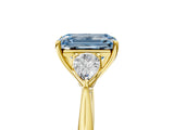 Yellow gold Three-Stone Fancy Blue Emerald Cut Diamond Ring with Pear  Side Stones in Four-Prong Setting_53