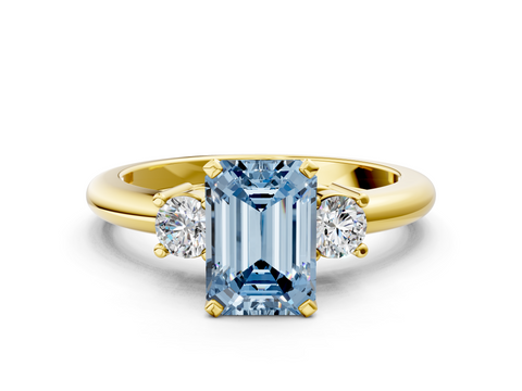 Yellow gold Three-Stone Fancy Blue Emerald  Cut Diamond Solitaire with Prong Setting and Classic Band_42