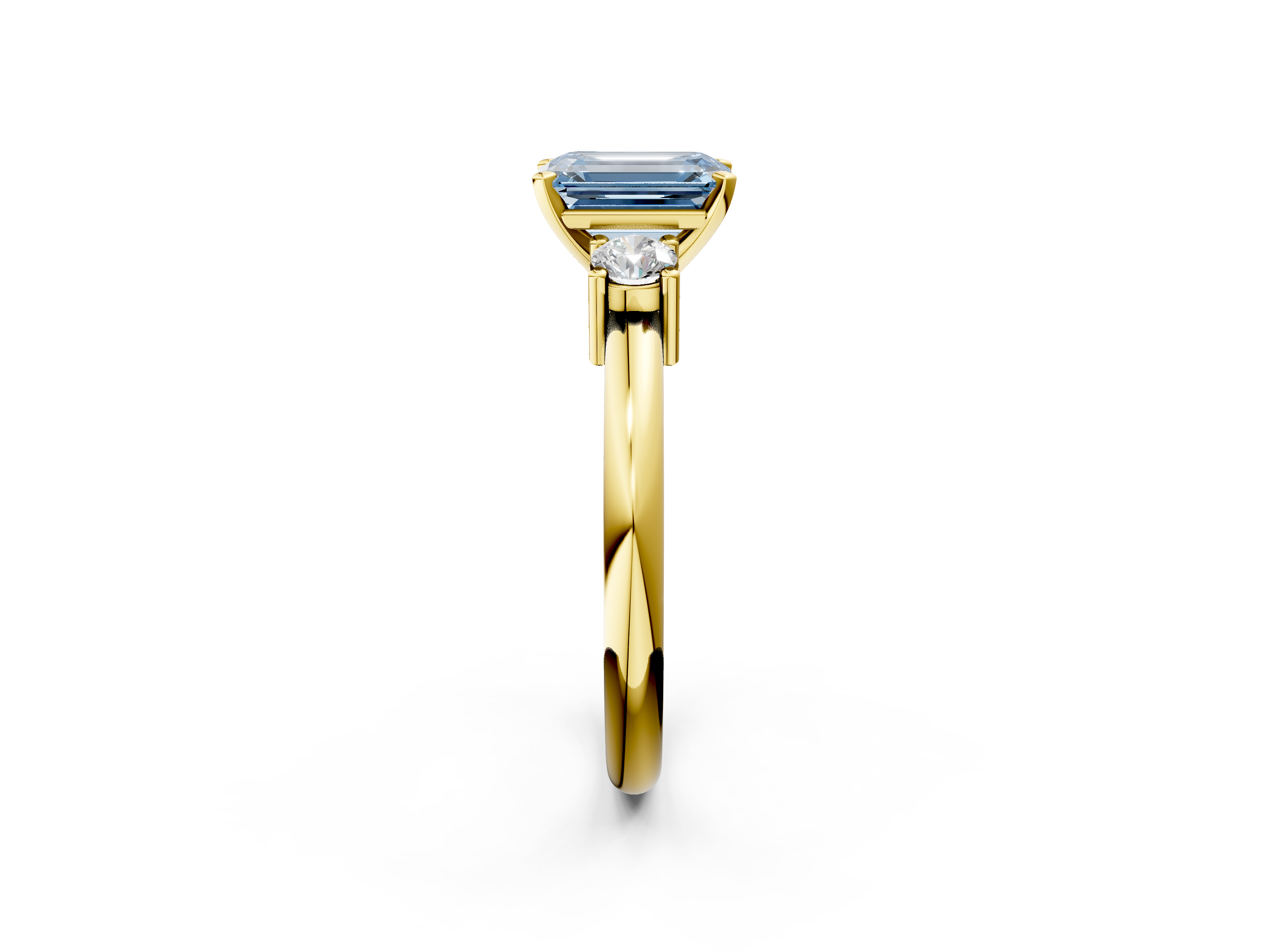 Yellow gold Three-Stone Fancy Blue Emerald  Cut Diamond Solitaire with Prong Setting and Classic Band_44