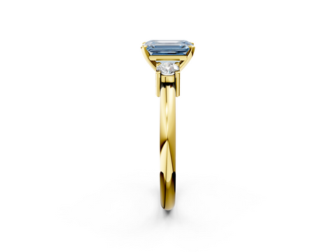 Yellow gold Three-Stone Fancy Blue Emerald  Cut Diamond Solitaire with Prong Setting and Classic Band_44