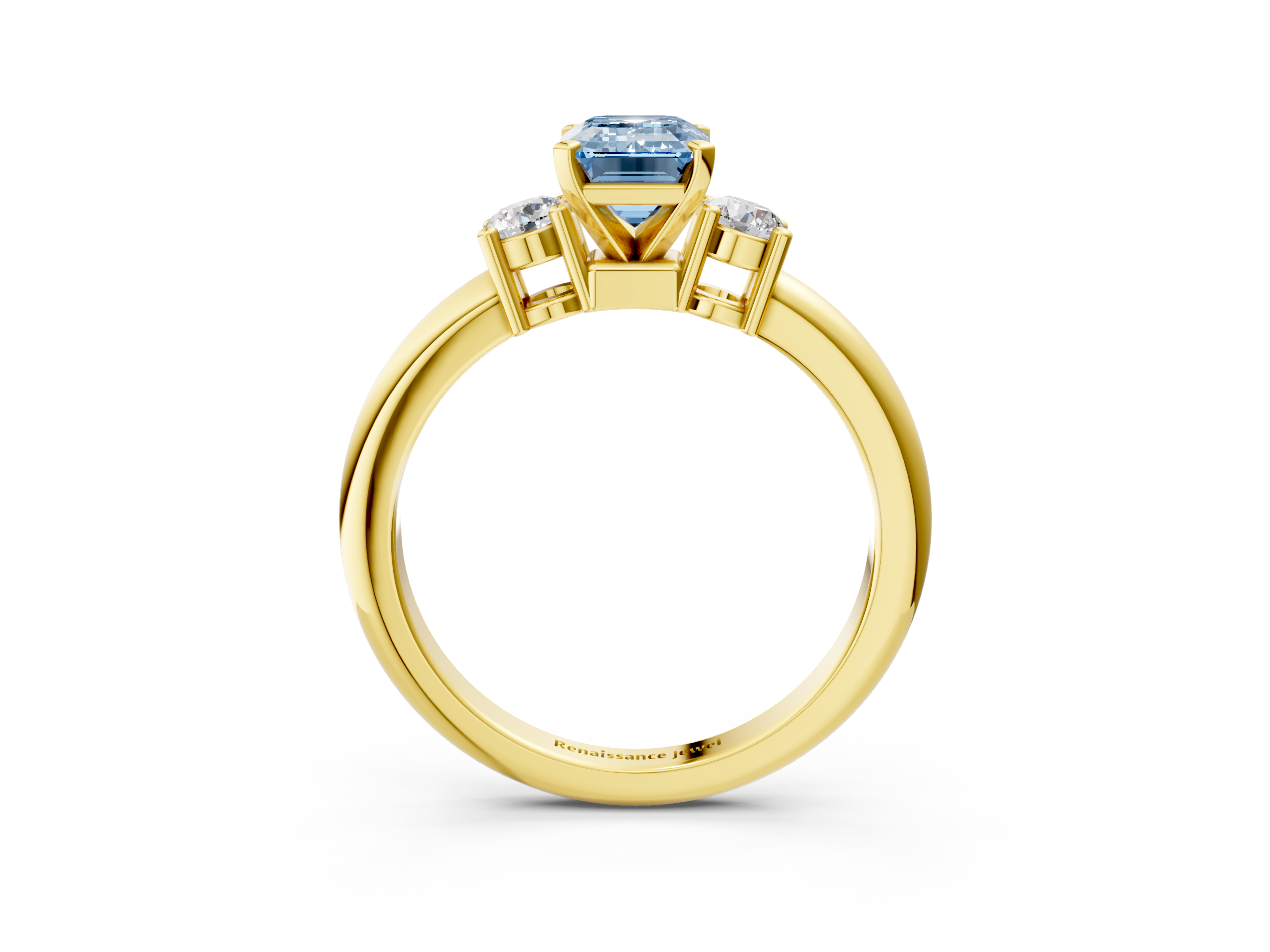 Yellow gold Three-Stone Fancy Blue Emerald  Cut Diamond Solitaire with Prong Setting and Classic Band_45