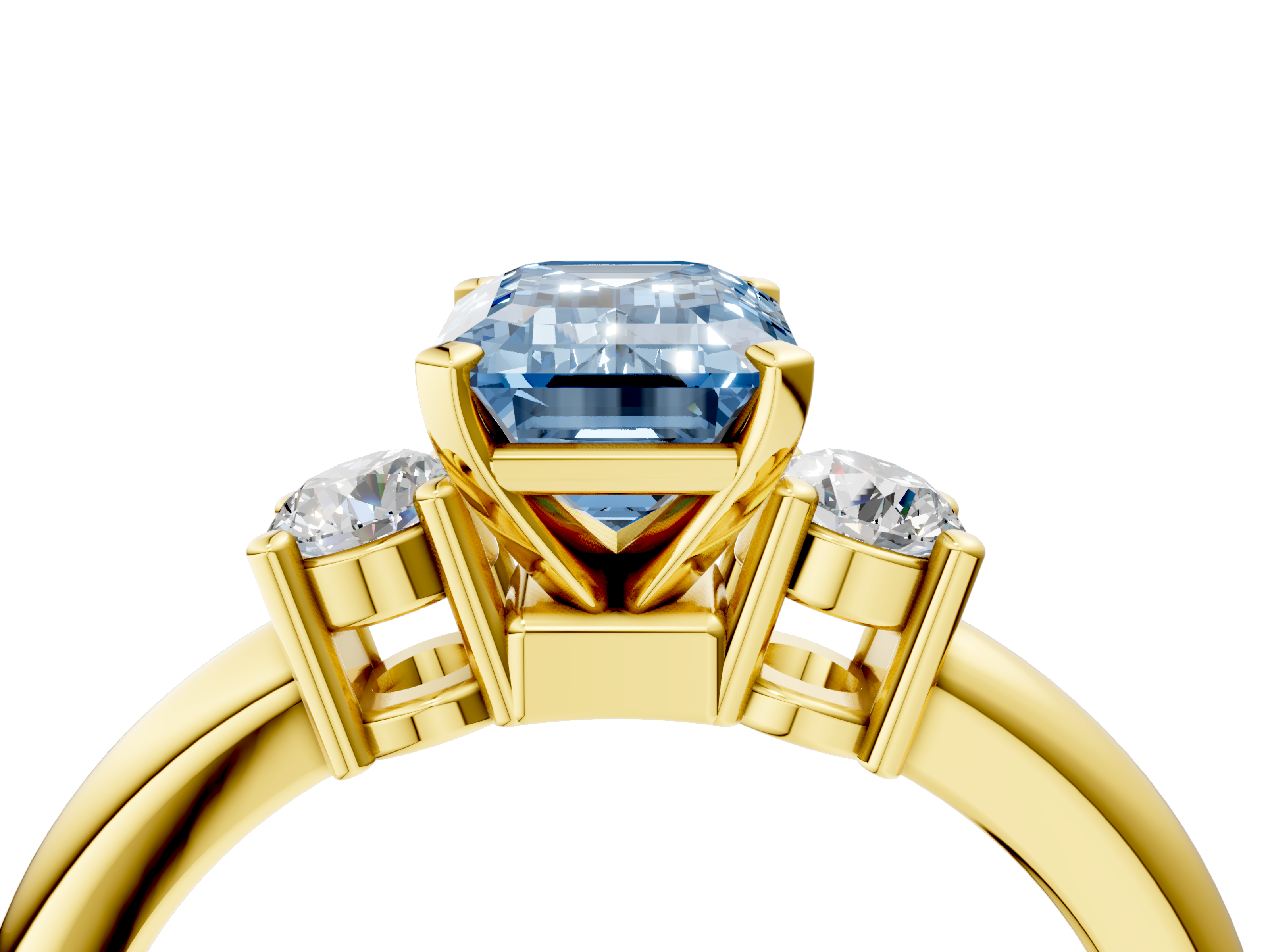 Yellow gold Three-Stone Fancy Blue Emerald  Cut Diamond Solitaire with Prong Setting and Classic Band_46