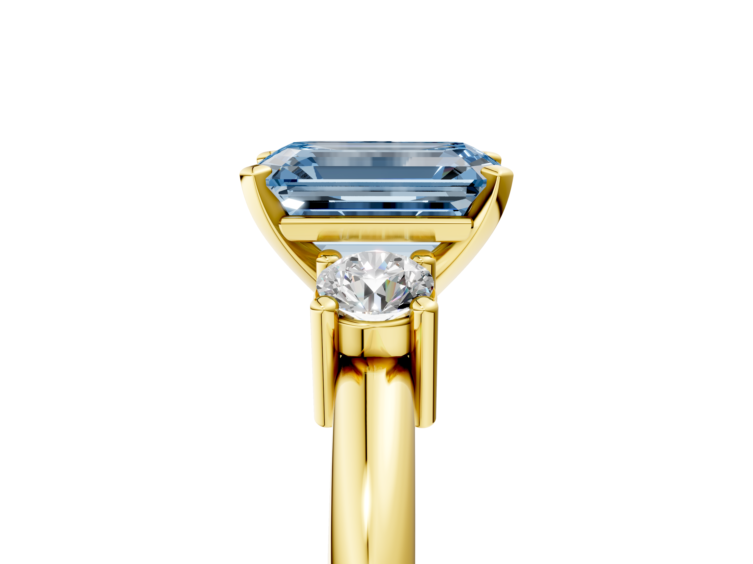 Yellow gold Three-Stone Fancy Blue Emerald  Cut Diamond Solitaire with Prong Setting and Classic Band_47
