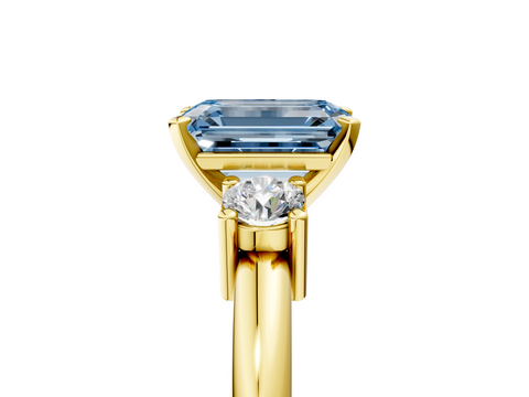 Yellow gold Three-Stone Fancy Blue Emerald  Cut Diamond Solitaire with Prong Setting and Classic Band_47