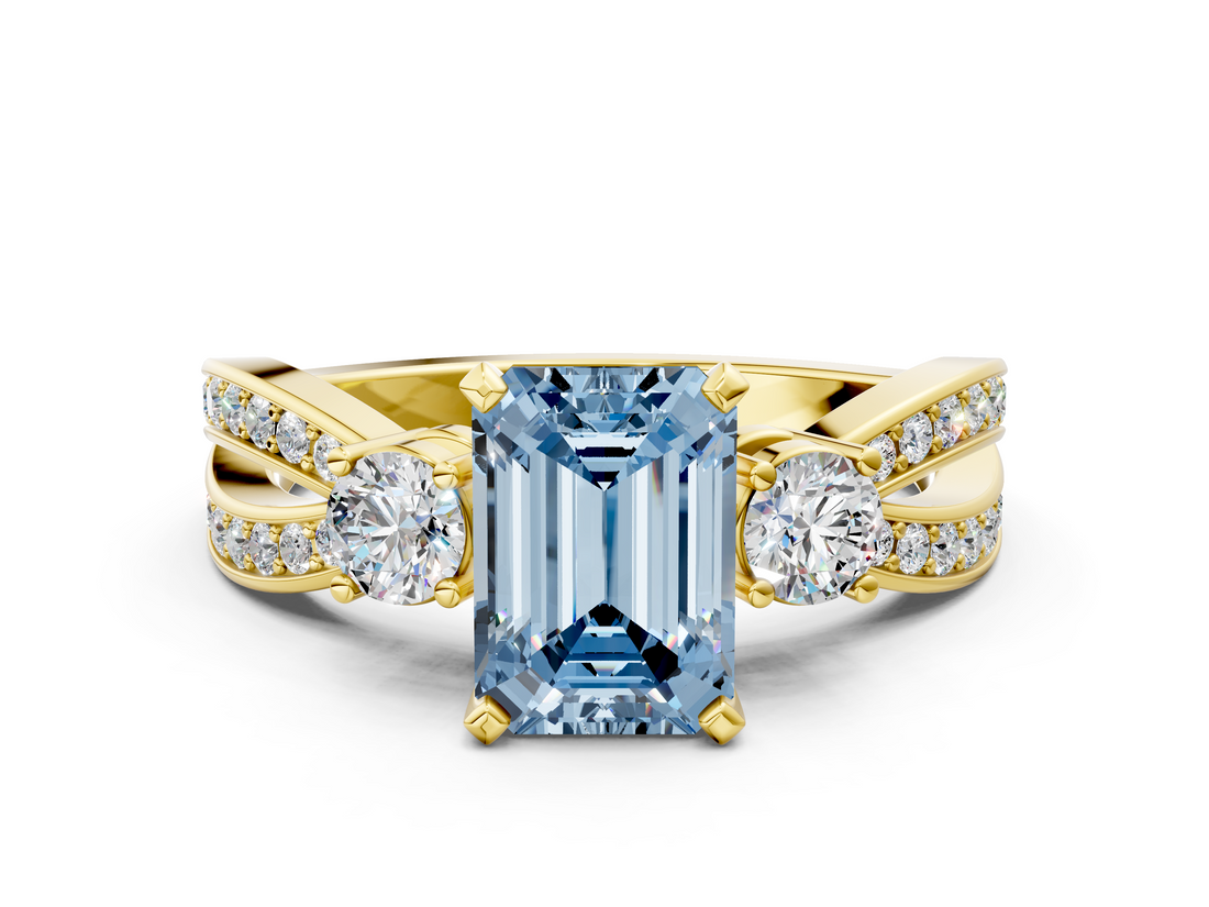 Yellow gold Three-Stone Fancy Blue Emerald  Cut Diamond Twist Band with Prong Setting_20