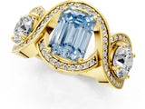 Yellow gold Three-Stone Fancy Blue Emerald Cut Diamond Wave Pave Band with Prong Setting_1