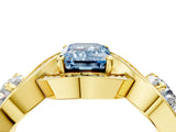 Yellow gold Three-Stone Fancy Blue Emerald Cut Diamond Wave Pave Band with Prong Setting_4