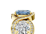 Yellow gold Three-Stone Fancy Blue Emerald Cut Diamond Wave Pave Band with Prong Setting_5