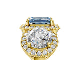 Yellow gold Three-Stone Fancy Blue Emerald Cut Halo Diamond Milgrain Band with Four-Prong Setting_5
