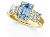 Yellow gold Three-Stone Fancy Blue Emerald  Cut Solitaire Ring with Prong Setting_4