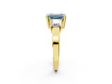 Yellow gold Three-Stone Fancy Blue Emerald  Cut Solitaire Ring with Prong Setting_5
