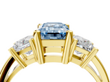 Yellow gold Three-Stone Fancy Blue Emerald  Cut Solitaire Ring with Prong Setting_7