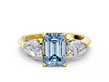 Yellow gold Three-Stone Fancy Blue Emerald  Diamond Ring with Pear Side Stones in Four-Prong Setting_41