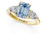 Yellow gold Three-Stone Fancy Blue Emerald  Diamond Ring with Pear Side Stones in Four-Prong Setting_42