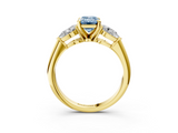 Yellow gold Three-Stone Fancy Blue Emerald  Diamond Ring with Pear Side Stones in Four-Prong Setting_44