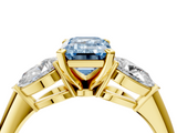 Yellow gold Three-Stone Fancy Blue Emerald  Diamond Ring with Pear Side Stones in Four-Prong Setting_45