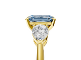 Yellow gold Three-Stone Fancy Blue Emerald  Diamond Ring with Pear Side Stones in Four-Prong Setting_46