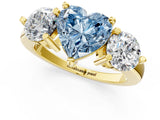 Yellow gold Three-Stone Fancy Blue Heart  Brilliant Cut Solitaire Ring with Prong Setting on a Classic Band 1