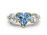 Yellow gold Three-Stone Fancy Blue Heart  Brilliant Cut Solitaire Ring with Prong Setting on a Classic Band