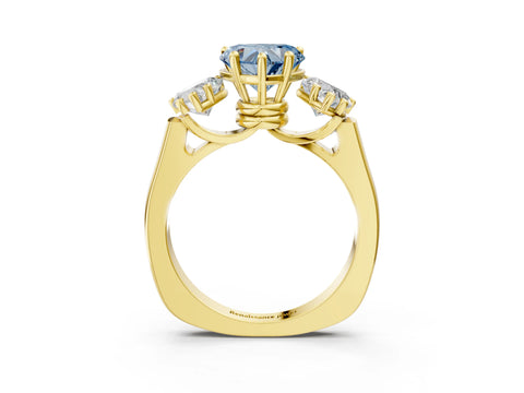 Yellow gold Three-Stone Fancy Blue Heart Cut Brilliant Diamond Trellis Ring with Comfort Fit Band_3