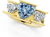 Yellow gold Three Stone Fancy Blue Heart Cut Cut Channel Set Diamond Ring_1