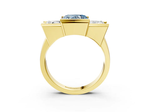 Yellow gold Three Stone Fancy Blue Heart Cut Cut Channel Set Diamond Ring_3