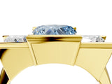 Yellow gold Three Stone Fancy Blue Heart Cut Cut Channel Set Diamond Ring_4