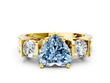 Yellow gold Three-Stone Fancy Blue Heart Cut Cut Classic Band Prong Setting Ring