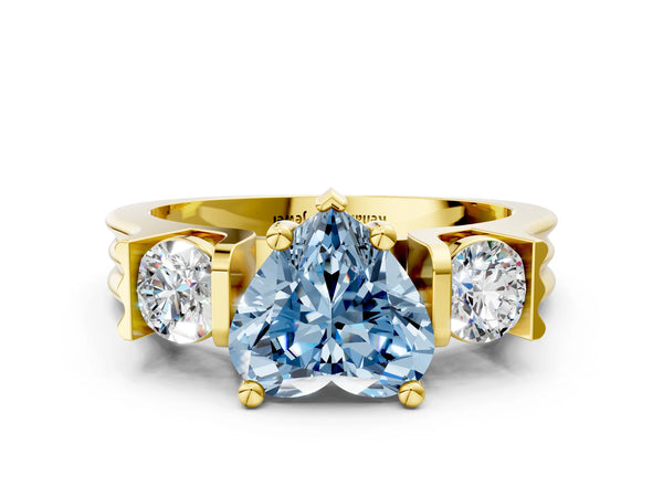 Yellow gold Three-Stone Fancy Blue Heart Cut Classic Band Prong Setting Ring