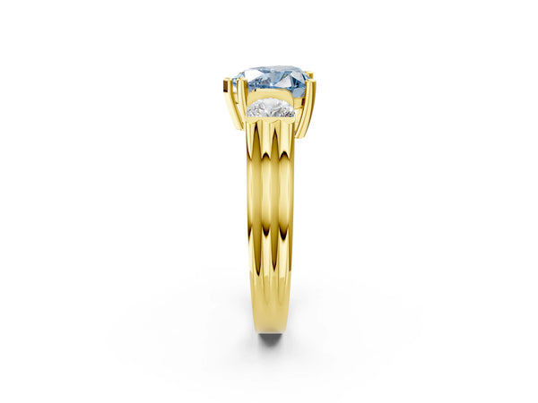 Yellow gold Three-Stone Fancy Blue Heart Cut Classic Band Prong Setting Ring