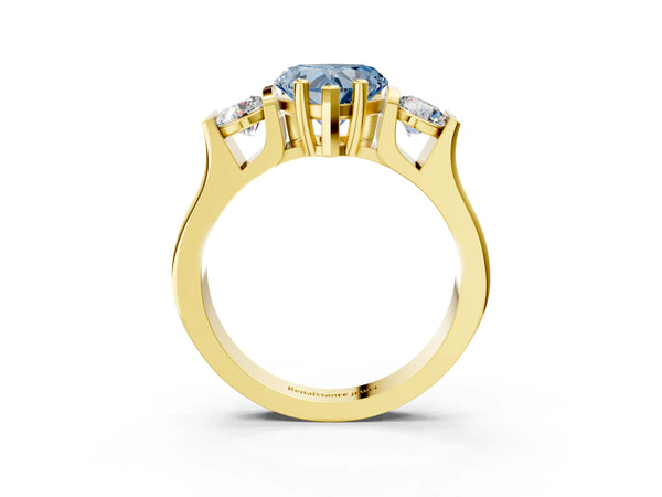 Yellow gold Three-Stone Fancy Blue Heart Cut Classic Band Prong Setting Ring