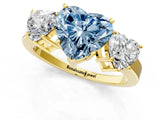 Yellow gold Three-Stone Fancy Blue Heart Cut Cut Diamond Engagement Ring with Flat Band and Four-Prong Setting_13