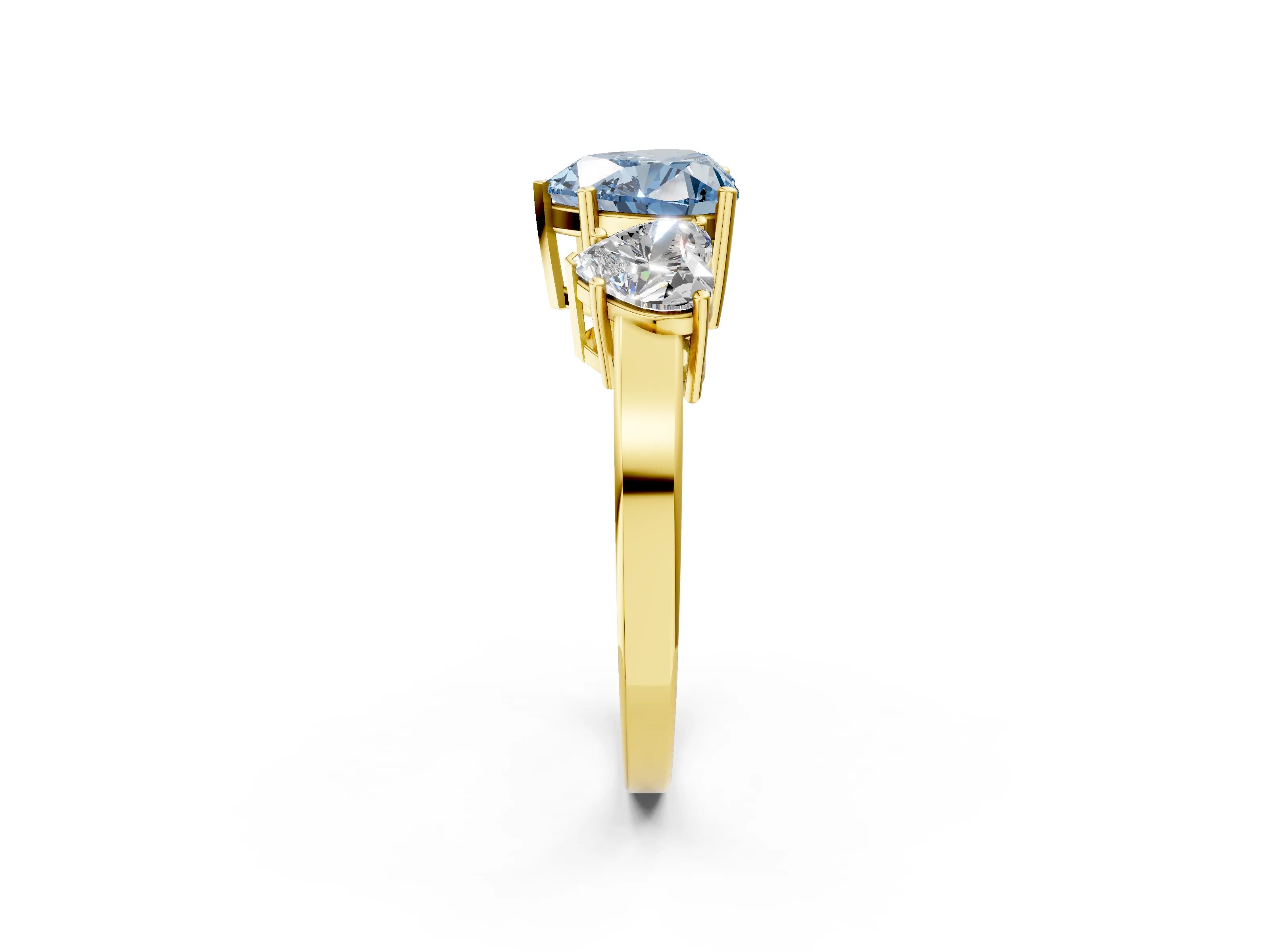 Yellow gold Three-Stone Fancy Blue Heart Cut Cut Diamond Engagement Ring with Flat Band and Four-Prong Setting_14