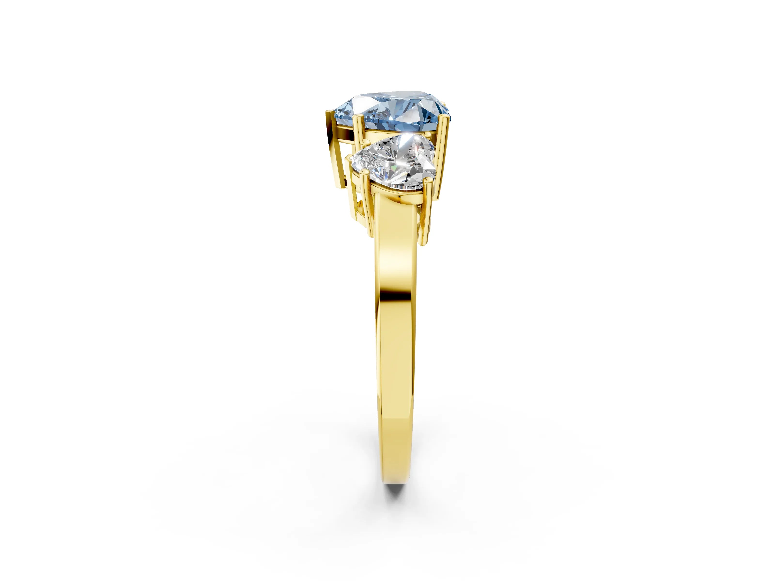 Yellow gold Three-Stone Fancy Blue Heart Cut Cut Diamond Engagement Ring with Flat Band and Four-Prong Setting_2
