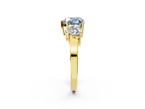 Yellow gold Three-Stone Fancy Blue Heart Cut Cut Diamond Engagement Ring with Flat Band and Four-Prong Setting_2