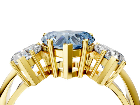Yellow gold Three-Stone Fancy Blue Heart Cut Cut Diamond Engagement Ring with Prong Setting on a White Gold Band_4