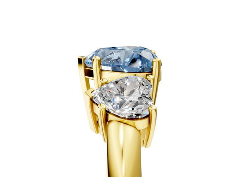 Yellow gold Three-Stone Fancy Blue Heart Cut Cut Diamond Engagement Ring with Prong Setting on a White Gold Band_5