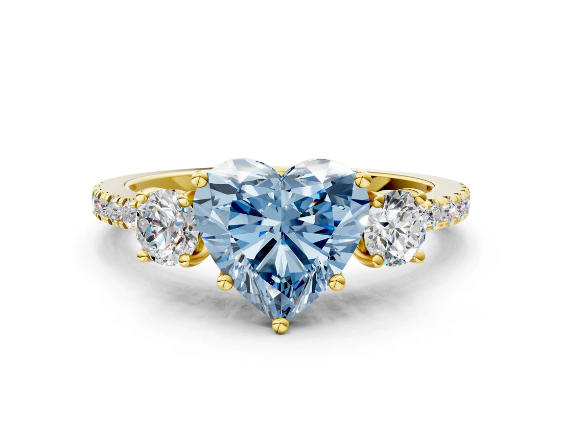 Yellow gold Three-Stone Fancy Blue Heart Cut Cut Diamond Pavé Band with Prong Setting_15