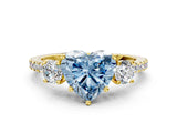 Yellow gold Three-Stone Fancy Blue Heart Cut Cut Diamond Pavé Band with Prong Setting_15