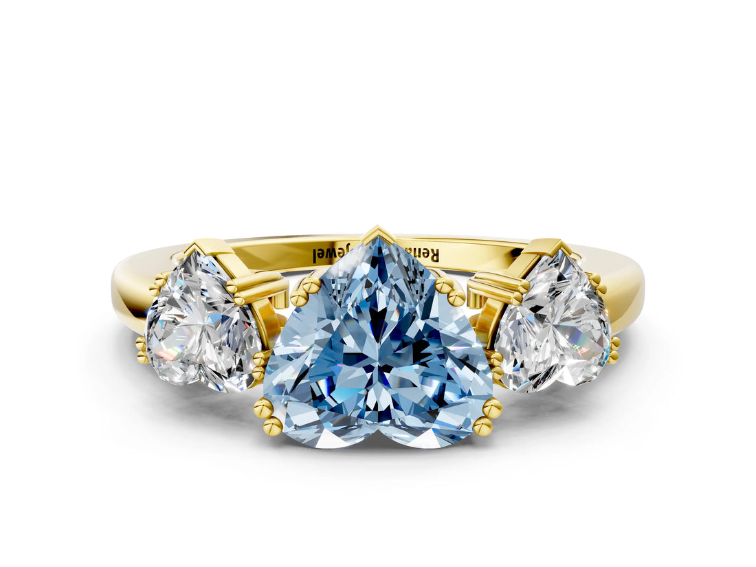 Yellow gold Three-Stone Fancy Blue Heart Cut Cut Diamond Ring with Channel Set Band and Four-Prong Setting_24