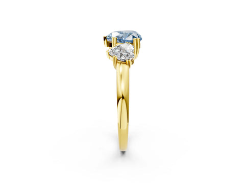 Yellow gold Three-Stone Fancy Blue Heart Cut Cut Diamond Ring with Channel Set Band and Four-Prong Setting_2