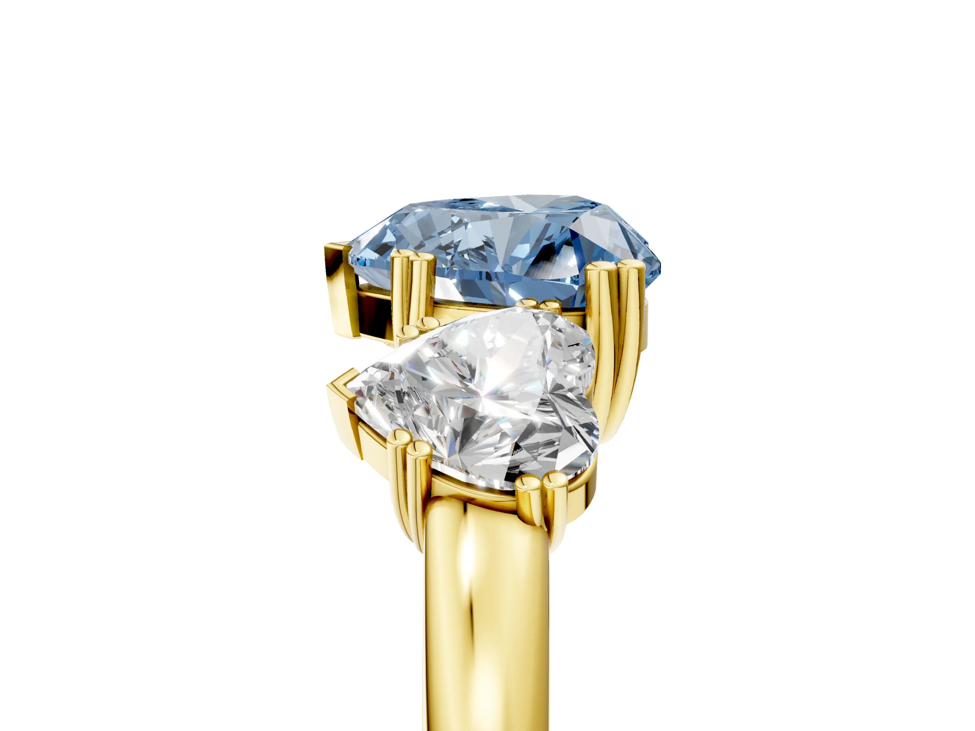Yellow gold Three-Stone Fancy Blue Heart Cut Cut Diamond Ring with Channel Set Band and Four-Prong Setting_5