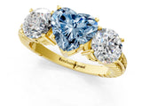 Yellow gold Three-Stone Fancy Blue Heart Cut Cut Diamond Ring with Channel-Set Band and Prong Setting_1